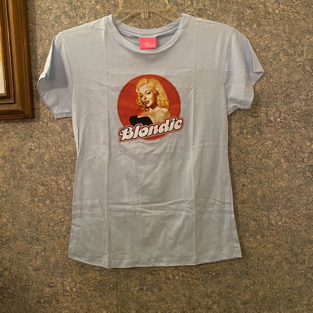 Vintage Y2K Jayne Mansfield Blondie Graphic Tee Light Blue sz xl baby tee pin up